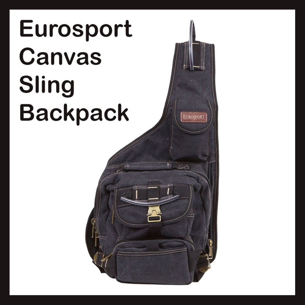 Eurosport Black Canvas Sling Backpack